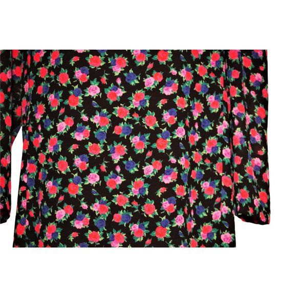 Floral Dress, Flapper Style Shift, Size 14, Rosette Pin, 80s Dress, Pleated Laye - Picture 3 of 15